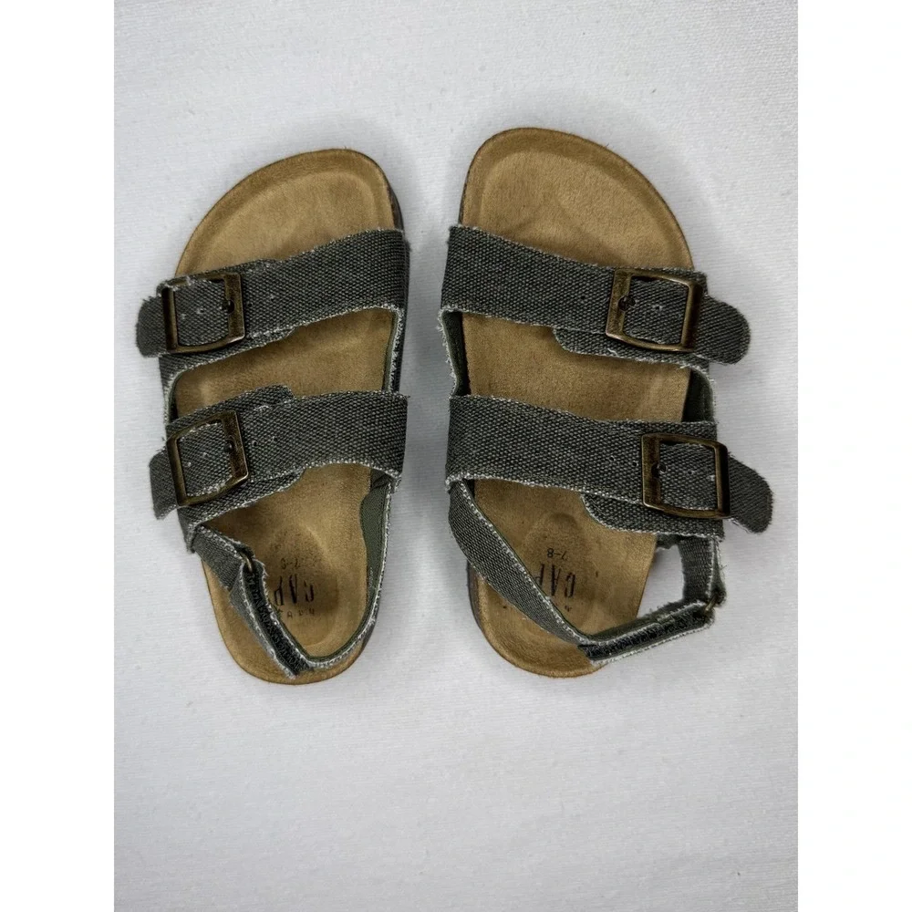 Gap TB Cork Slide Sandals Toddler Kids 7 8 Green Canvas Buckle Birks Adjustable